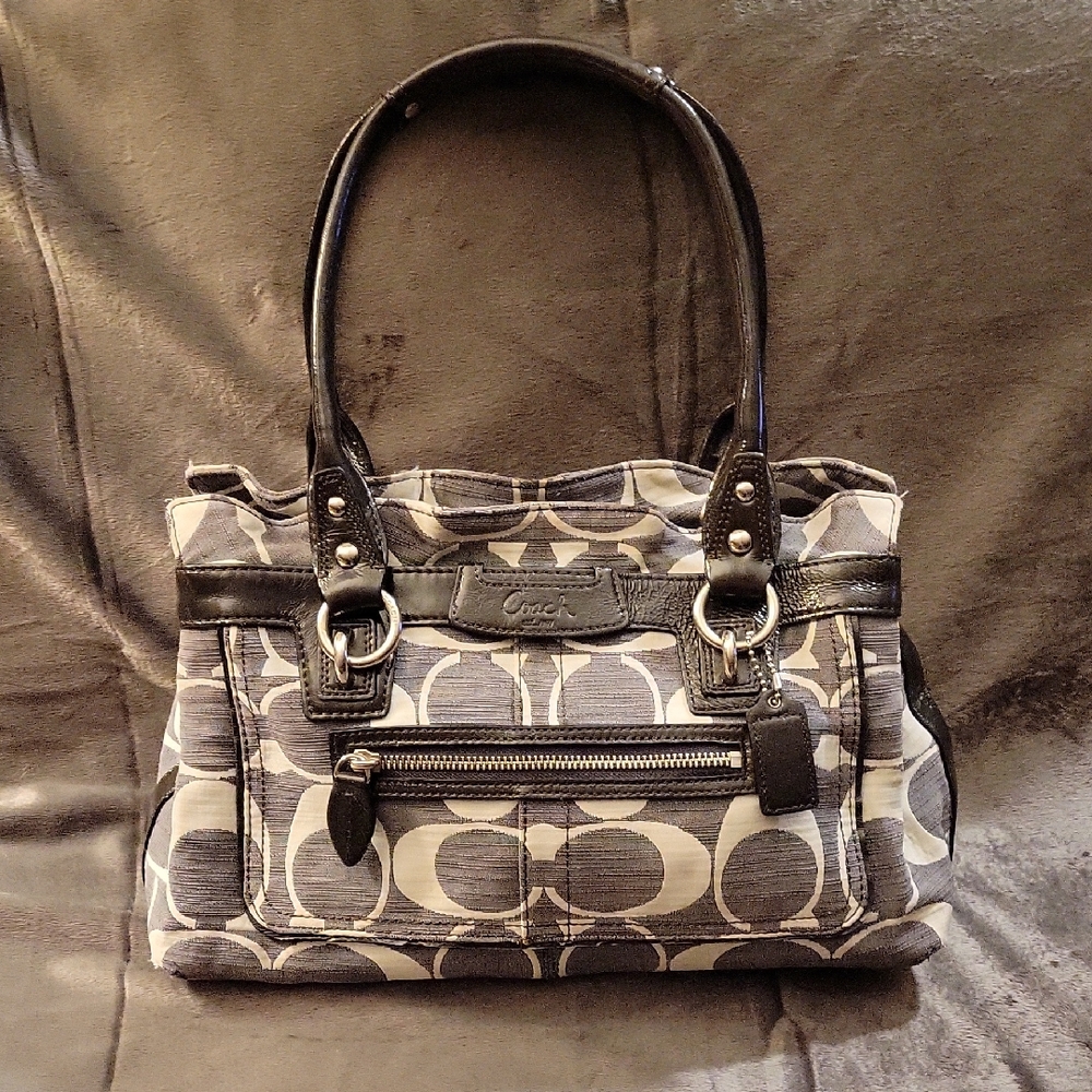 Coach Gray and White Satchel Bag